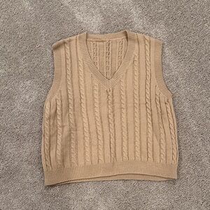 Women's Cable Knit V-Neck Sweater Vest - Cream